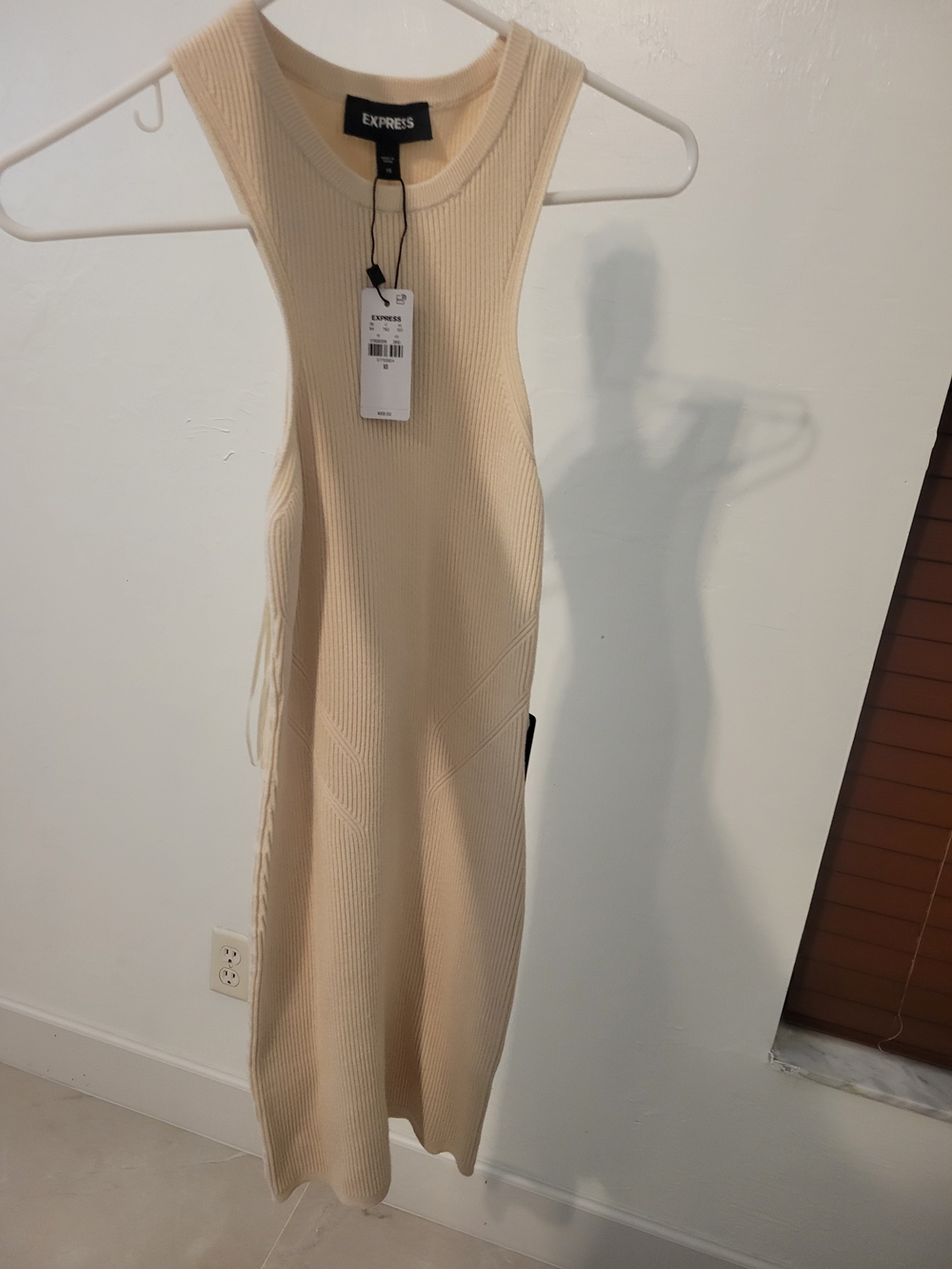 Express Cream Ribbed Tank Dress - Picture 2 of 5